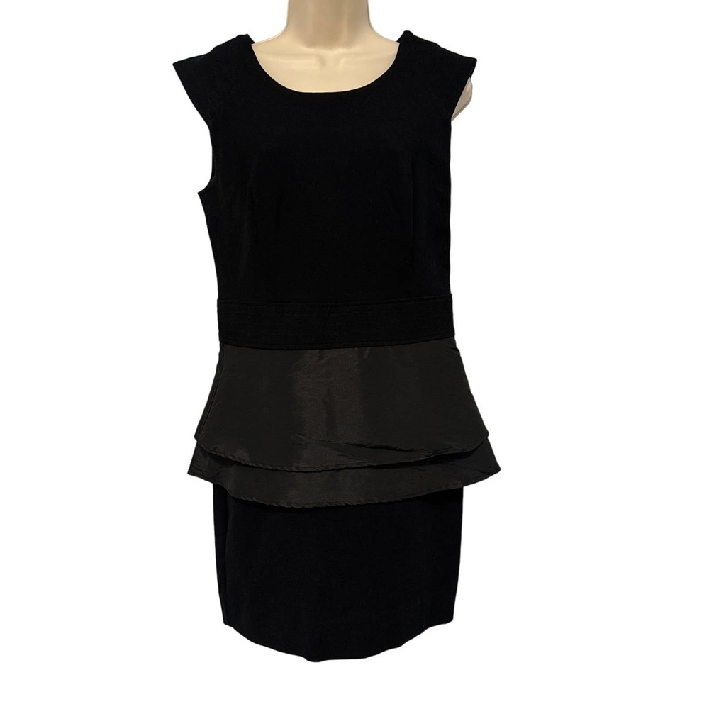 Three Dots Black Tank bodycon Dress Layered Skirt Large Pre-owned